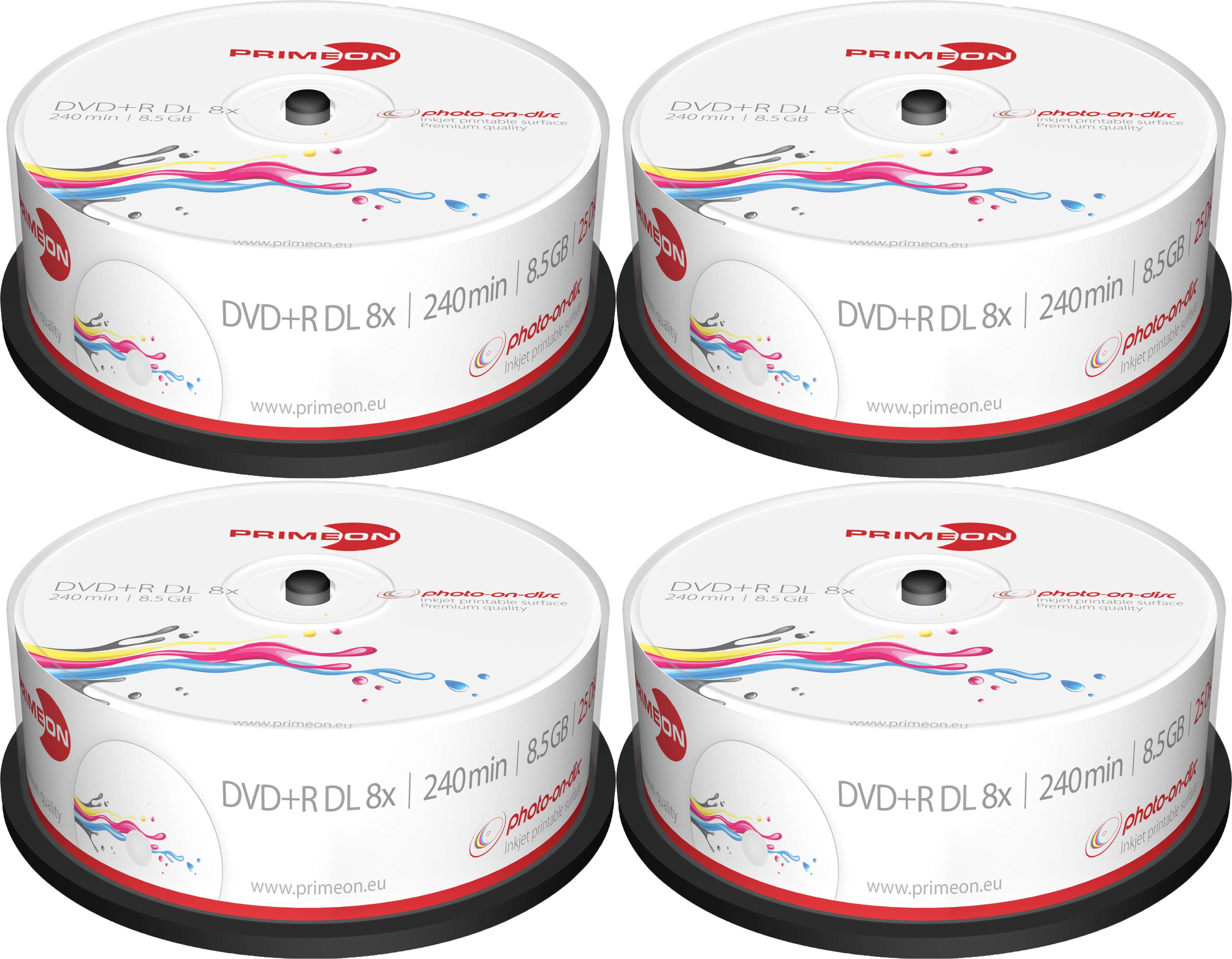 100 Primeon DVD+R DL 8,5Gb 240Min 8x photo-on-disc Bedruckbar Spindel ...