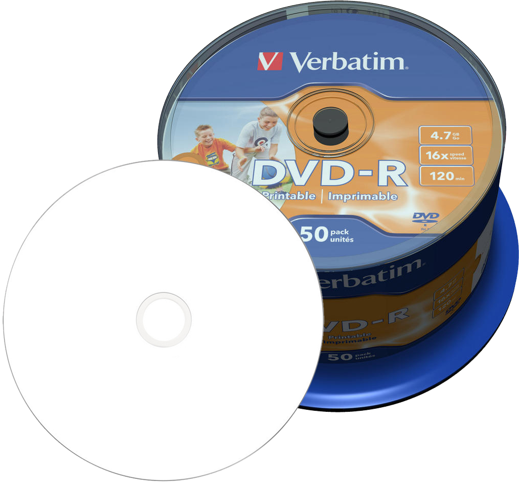 50 Verbatim DVD-R 4,7Gb/120Min/16x Bedruckbar Spindel InkJet Printable ...