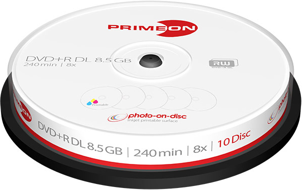 10 Primeon DVD+R DL 8,5Gb 240Min 8x photo-on-disc Bedruckbar Spindel ...